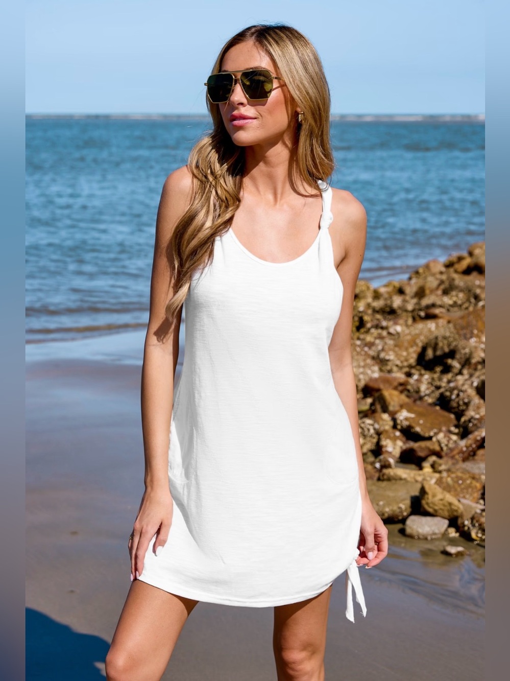 Cupshe • Women’s Ivory White Twist Jersey Cover-Up Dress XL NWT - Picture 4 of 6